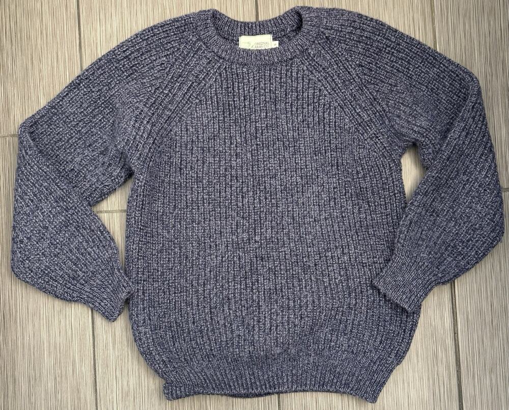 Original Aran Co Irish Fishermans Ribbed Sweater Blue Sm New Merino Wool